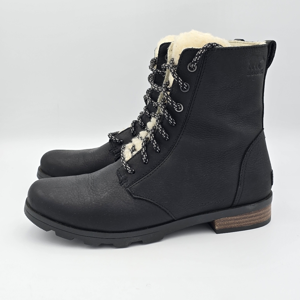 Sorel Emelie Short Lace-Up Cozy Waterproof Leather Boots, Women's 9, Black - Picture 7 of 16